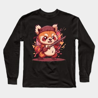 Kawaii Samurai Red Panda with sword Long Sleeve T-Shirt